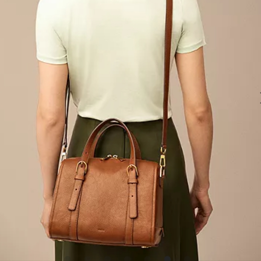 Fossil Carlie Leather Satchel Bag - Picture 16 of 16